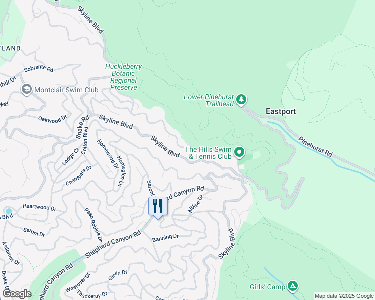 map of restaurants, bars, coffee shops, grocery stores, and more near 2191 Manzanita Drive in Oakland