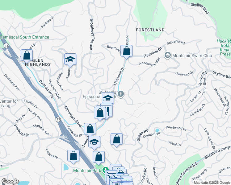map of restaurants, bars, coffee shops, grocery stores, and more near 1658 Gouldin Road in Oakland