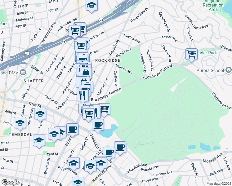 map of restaurants, bars, coffee shops, grocery stores, and more near in Oakland