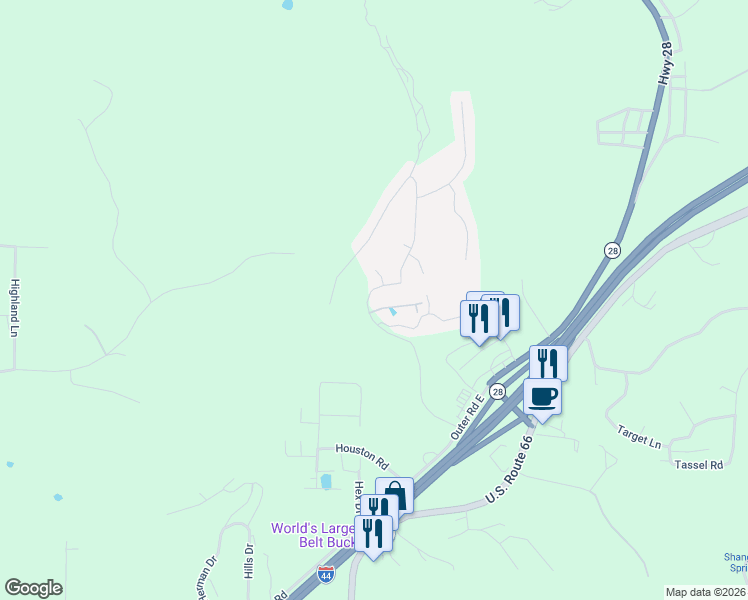 map of restaurants, bars, coffee shops, grocery stores, and more near 100 Hickory Ridge Drive in Saint Robert