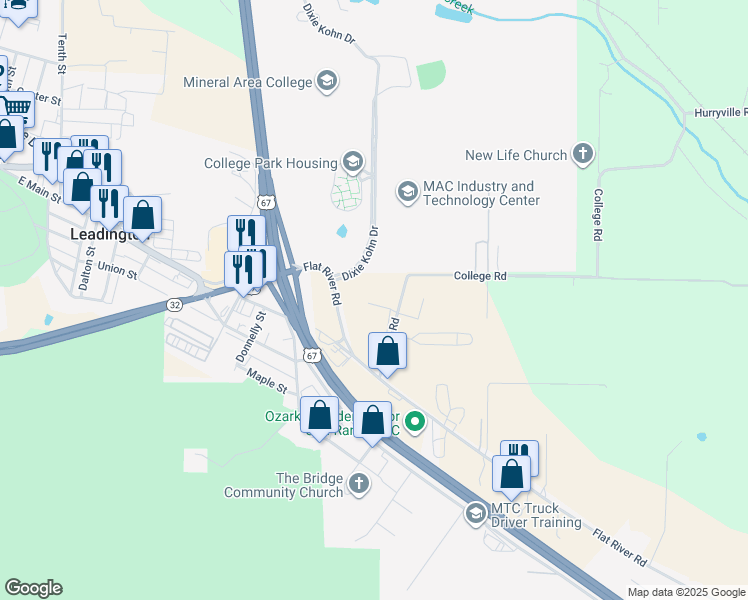 map of restaurants, bars, coffee shops, grocery stores, and more near 3500 College Road in Farmington