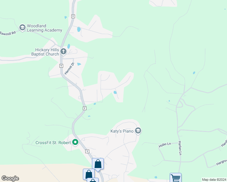 map of restaurants, bars, coffee shops, grocery stores, and more near 22660 Hanley Lane in Saint Robert