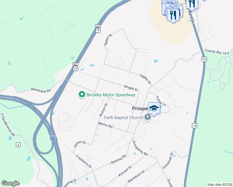 map of restaurants, bars, coffee shops, grocery stores, and more near 202 Race Track Road in Mount Hope