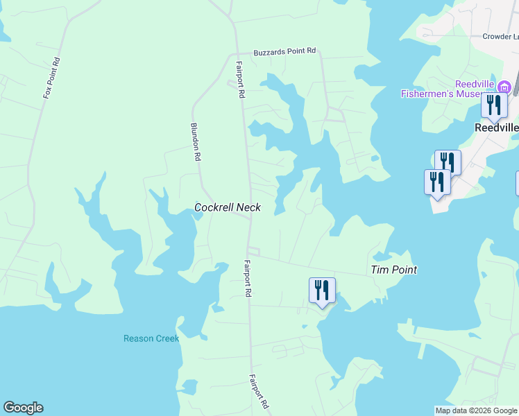 map of restaurants, bars, coffee shops, grocery stores, and more near 2025 Fairport Road in Reedville