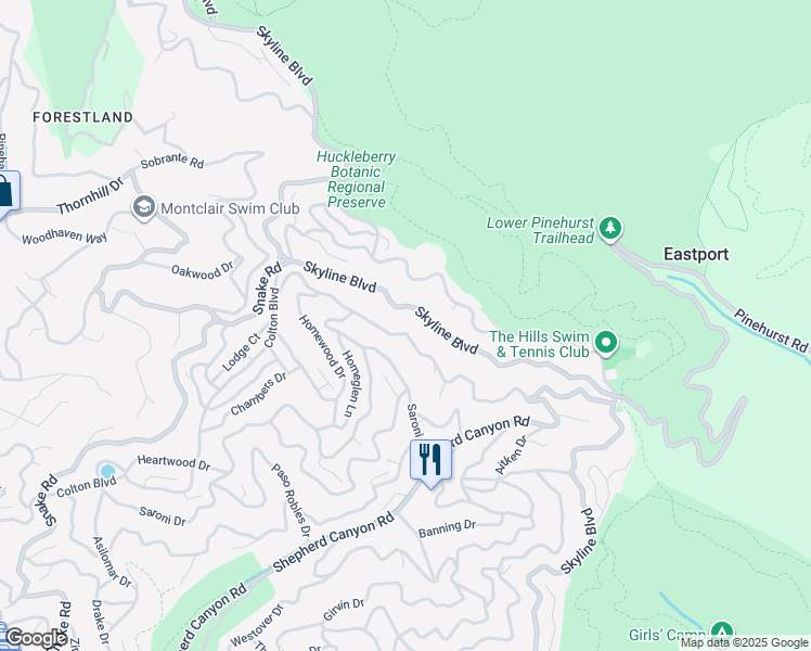 map of restaurants, bars, coffee shops, grocery stores, and more near Arrowhead Drive in Oakland