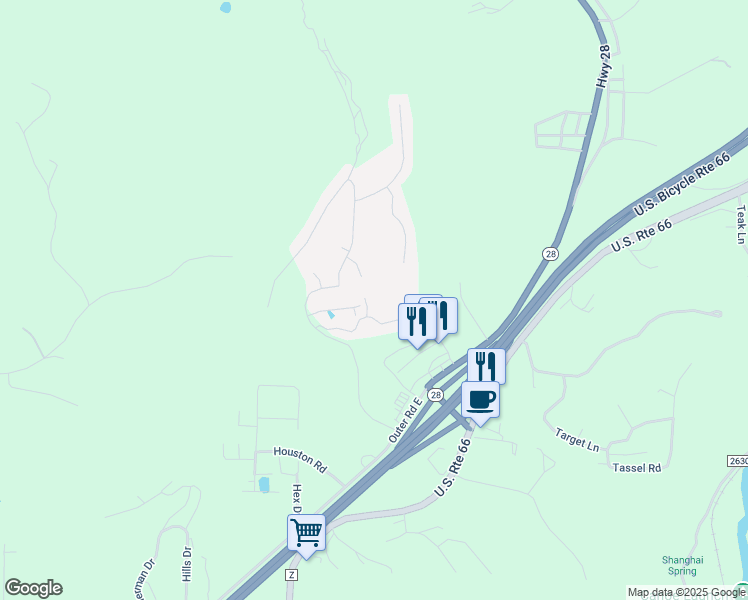 map of restaurants, bars, coffee shops, grocery stores, and more near 121 Hickory Ridge Drive in Saint Robert