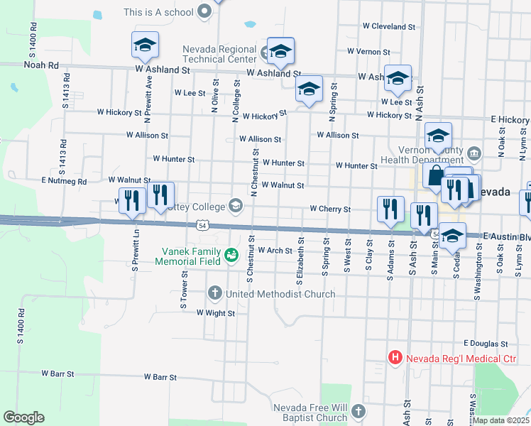 map of restaurants, bars, coffee shops, grocery stores, and more near 904 West Austin Boulevard in Nevada
