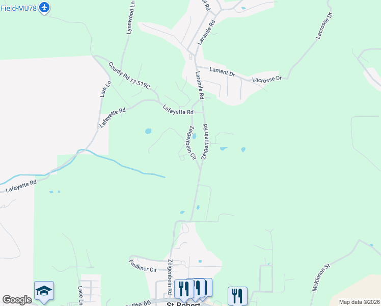 map of restaurants, bars, coffee shops, grocery stores, and more near 171 Zeigenbein Road in Saint Robert