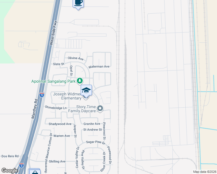 map of restaurants, bars, coffee shops, grocery stores, and more near 960 Kirkwood Way in Lathrop