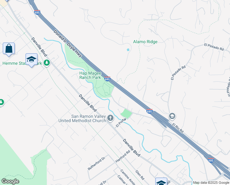 map of restaurants, bars, coffee shops, grocery stores, and more near 1044 La Gonda Way in Danville