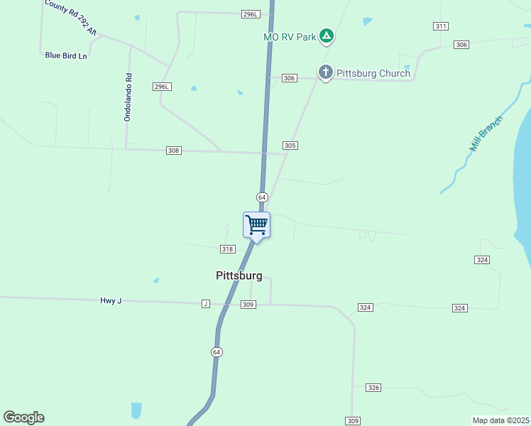 map of restaurants, bars, coffee shops, grocery stores, and more near County Road 298 in Bolivar