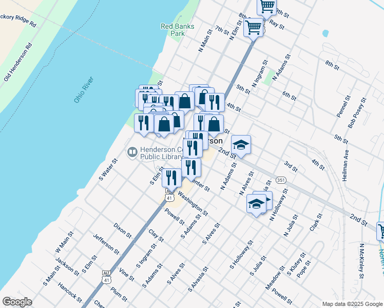 map of restaurants, bars, coffee shops, grocery stores, and more near 325 1st Street in Henderson