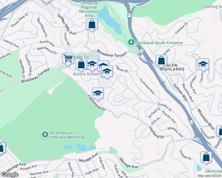 map of restaurants, bars, coffee shops, grocery stores, and more near 4801 Harbord Drive in Oakland