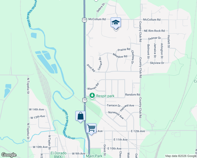 map of restaurants, bars, coffee shops, grocery stores, and more near 240 Warren Road in El Dorado
