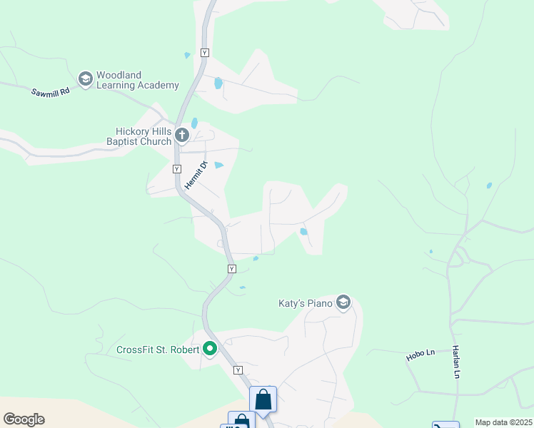 map of restaurants, bars, coffee shops, grocery stores, and more near 22590A Hollow Oak Lane in Saint Robert