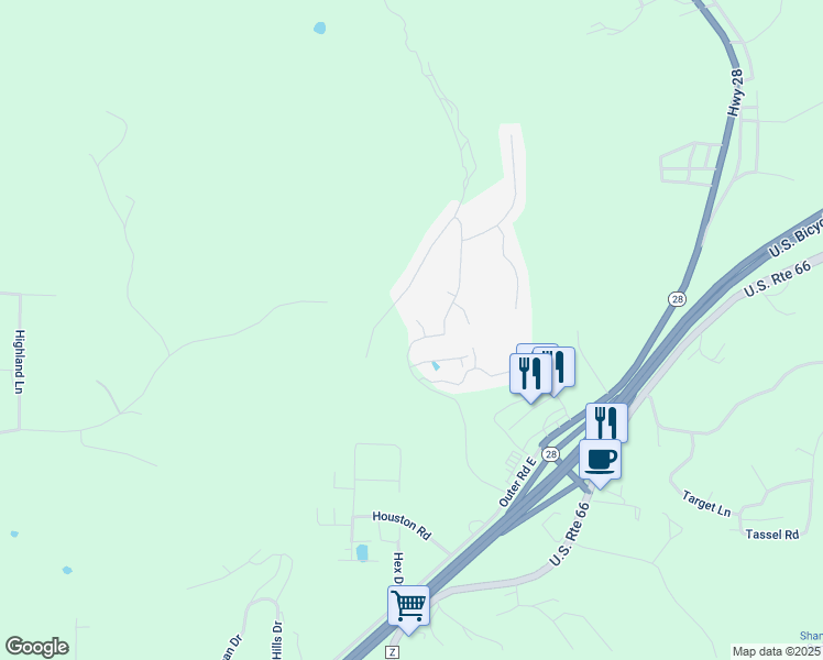 map of restaurants, bars, coffee shops, grocery stores, and more near 102 Hilton Court in Saint Robert