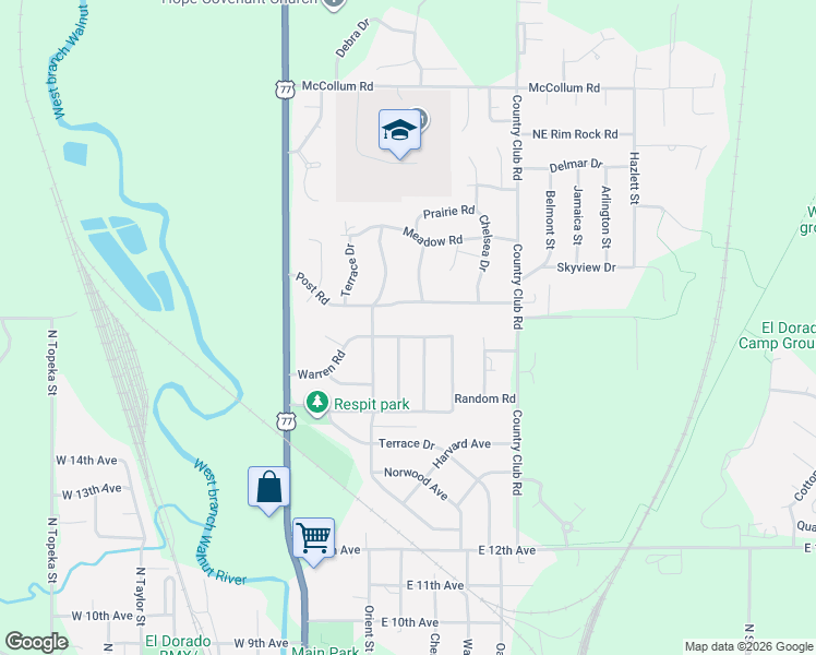 map of restaurants, bars, coffee shops, grocery stores, and more near 426 Warren Road in El Dorado