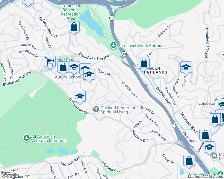 map of restaurants, bars, coffee shops, grocery stores, and more near 396 Florence Avenue in Oakland
