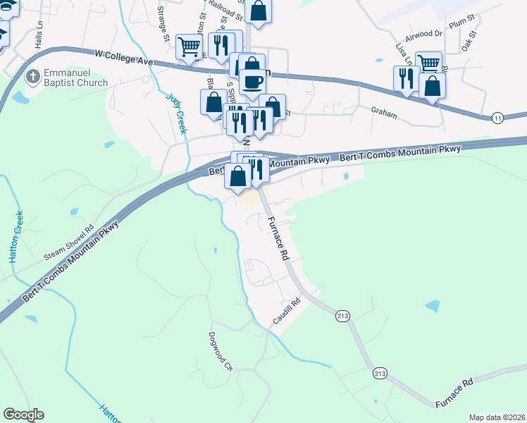 map of restaurants, bars, coffee shops, grocery stores, and more near 340 Furnace Road in Stanton