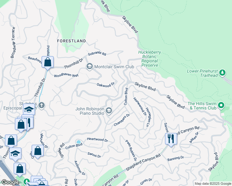 map of restaurants, bars, coffee shops, grocery stores, and more near 7249 Wild Currant Way in Oakland
