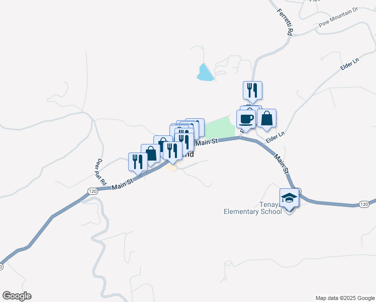 map of restaurants, bars, coffee shops, grocery stores, and more near 18761 Main Street in Groveland