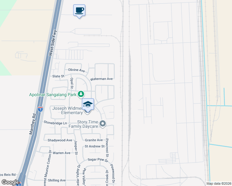 map of restaurants, bars, coffee shops, grocery stores, and more near 13450 Baywood Way in Lathrop
