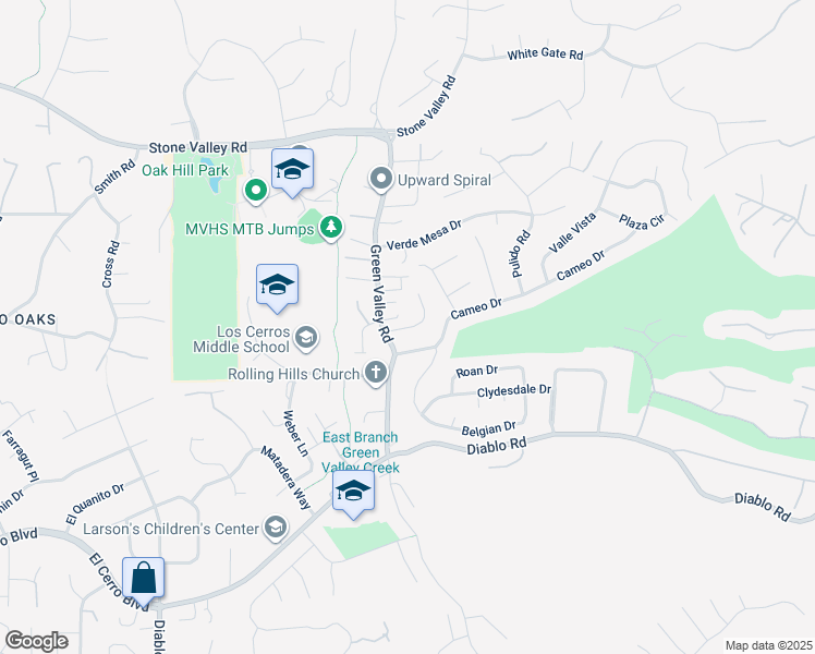 map of restaurants, bars, coffee shops, grocery stores, and more near Valle Verde Court in Danville