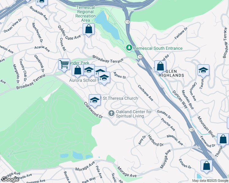 map of restaurants, bars, coffee shops, grocery stores, and more near 339 Florence Avenue in Oakland