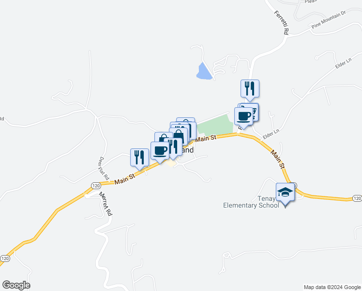 map of restaurants, bars, coffee shops, grocery stores, and more near 18736 Main Street in Groveland