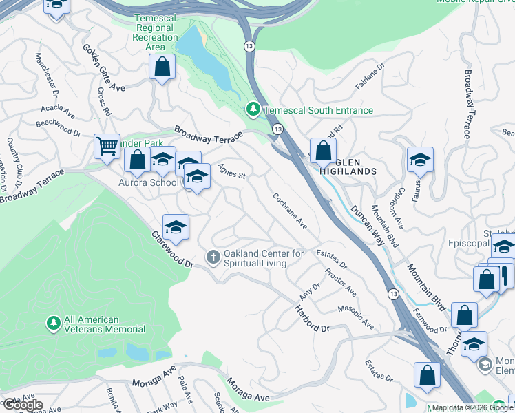 map of restaurants, bars, coffee shops, grocery stores, and more near 396 Florence Avenue in Oakland