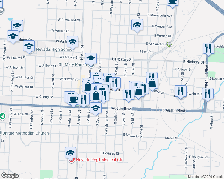 map of restaurants, bars, coffee shops, grocery stores, and more near in Nevada