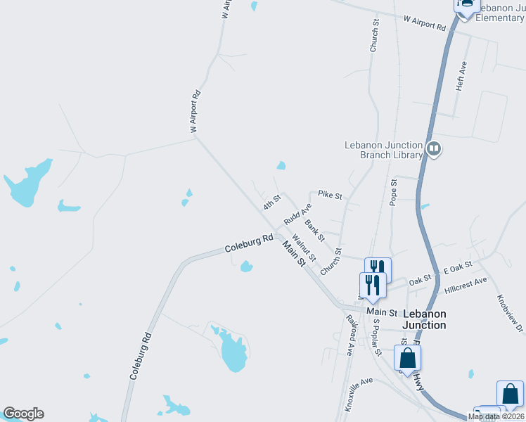 map of restaurants, bars, coffee shops, grocery stores, and more near 1030 Main Street in Lebanon Junction
