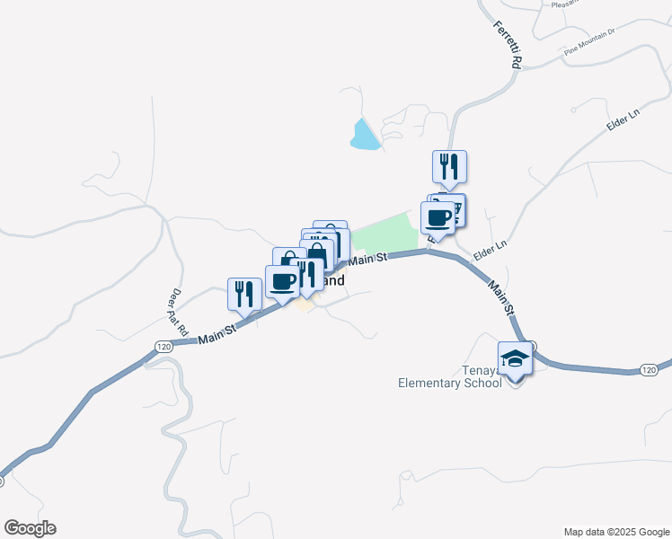 map of restaurants, bars, coffee shops, grocery stores, and more near 18761 Main Street in Groveland