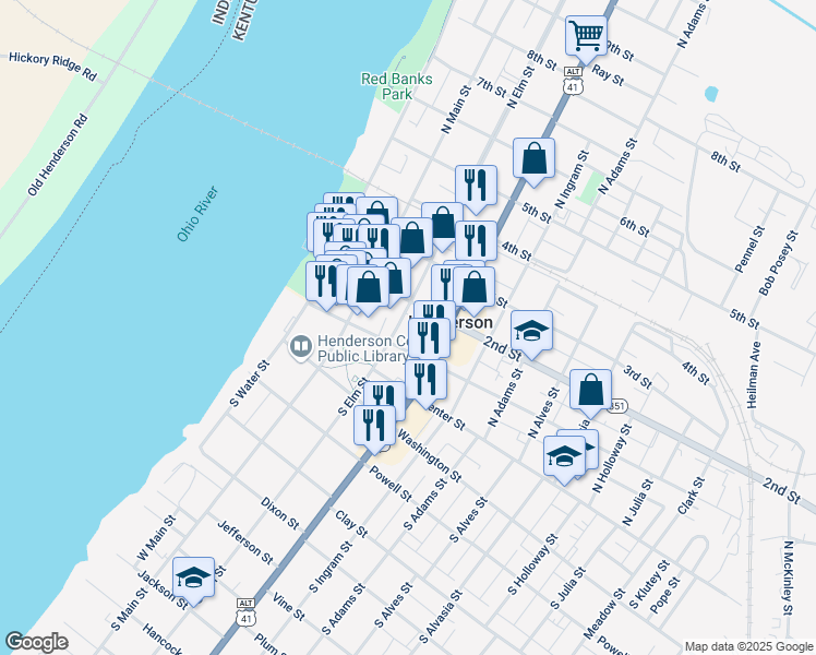 map of restaurants, bars, coffee shops, grocery stores, and more near 325 1st Street in Henderson