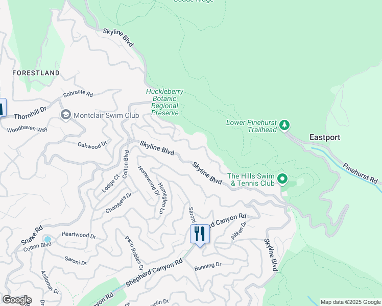 map of restaurants, bars, coffee shops, grocery stores, and more near 2001 Manzanita Drive in Oakland