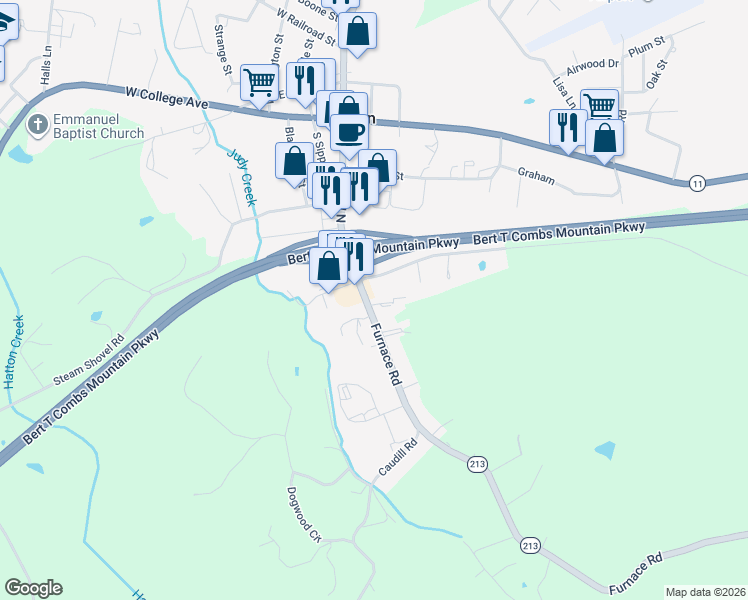 map of restaurants, bars, coffee shops, grocery stores, and more near 340 Furnace Road in Stanton