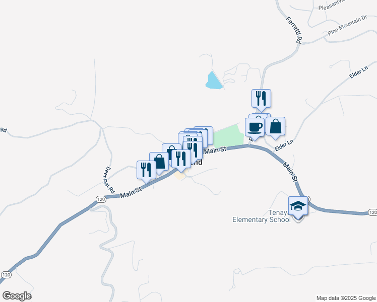 map of restaurants, bars, coffee shops, grocery stores, and more near 11882 Ponderosa Lane in Groveland