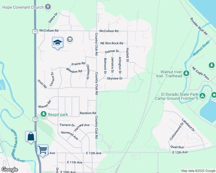 map of restaurants, bars, coffee shops, grocery stores, and more near 921 Skyview Drive in El Dorado