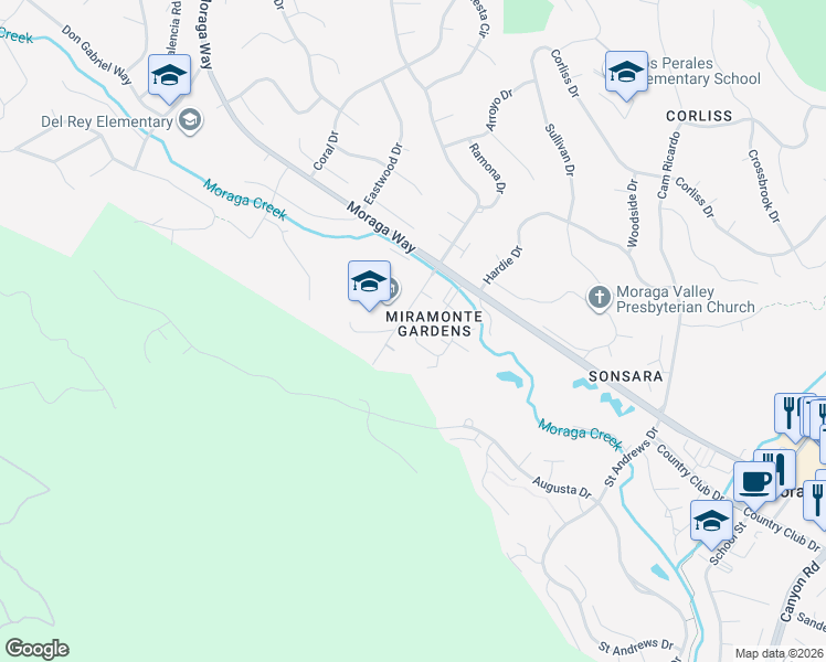 map of restaurants, bars, coffee shops, grocery stores, and more near 43 Ivy Drive in Orinda