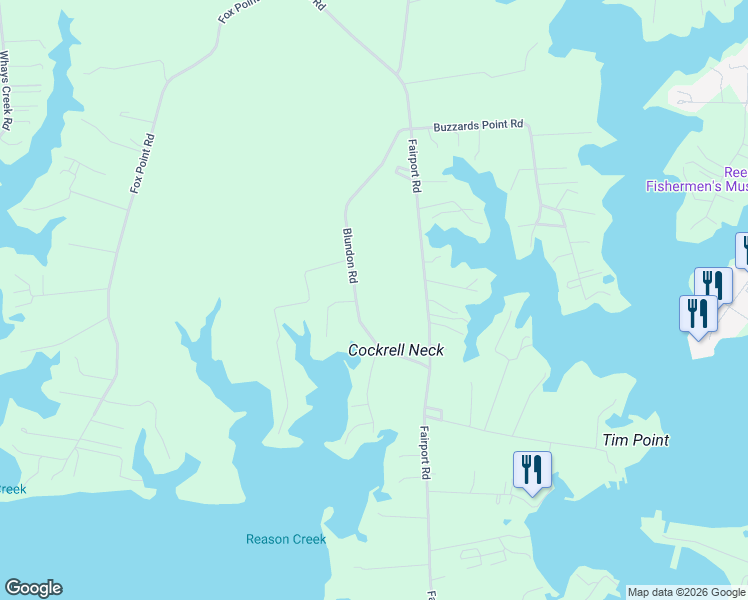map of restaurants, bars, coffee shops, grocery stores, and more near Blundon Road in Reedville
