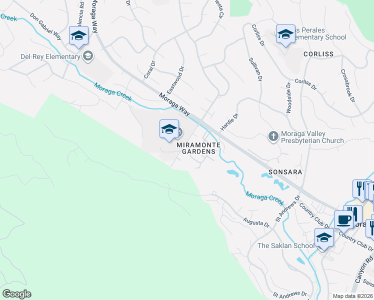 map of restaurants, bars, coffee shops, grocery stores, and more near 43 Ivy Drive in Orinda