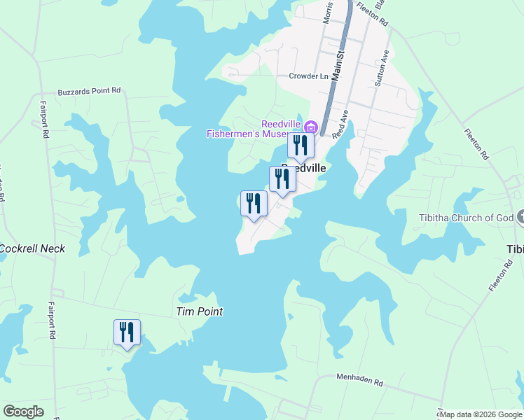 map of restaurants, bars, coffee shops, grocery stores, and more near 84 Toulson Avenue in Reedville