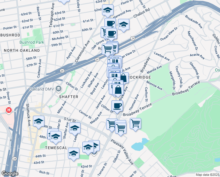map of restaurants, bars, coffee shops, grocery stores, and more near 327 Hudson Street in Oakland