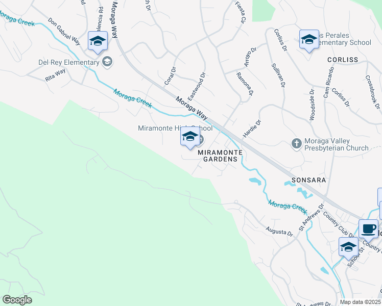 map of restaurants, bars, coffee shops, grocery stores, and more near 750 Moraga Way in Orinda