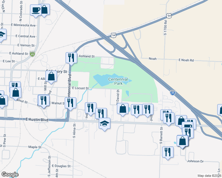 map of restaurants, bars, coffee shops, grocery stores, and more near 200 North Jason Street in Nevada
