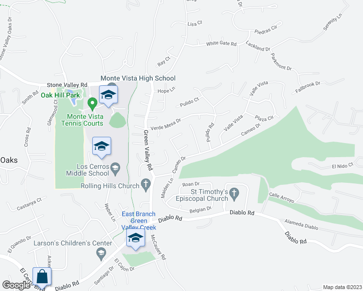 map of restaurants, bars, coffee shops, grocery stores, and more near 109 Feliz Court in Danville