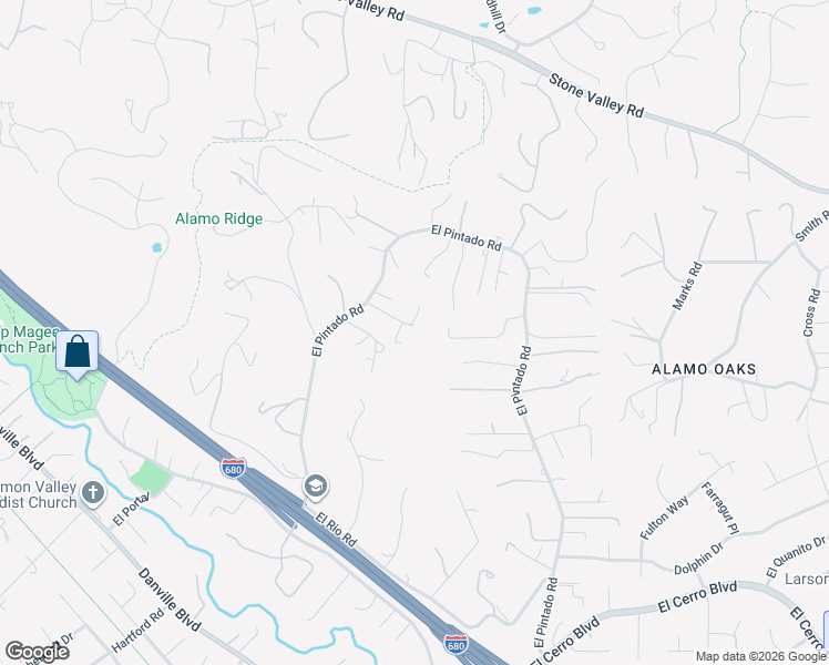 map of restaurants, bars, coffee shops, grocery stores, and more near 855 El Pintado Road in Danville