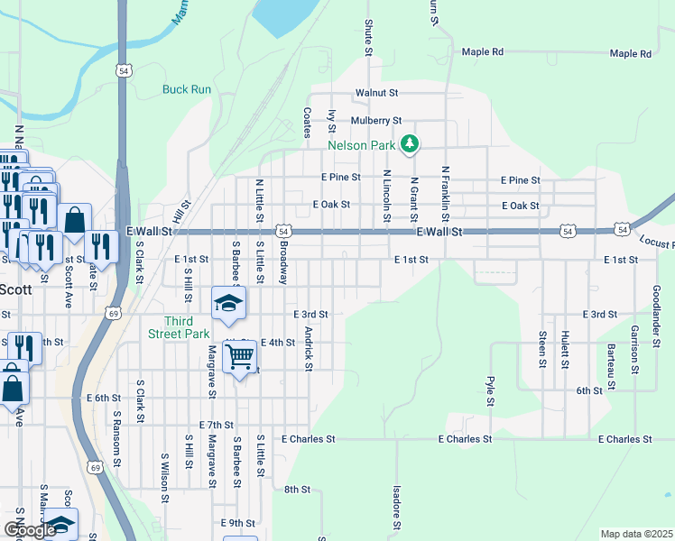 map of restaurants, bars, coffee shops, grocery stores, and more near 111 Arthur Street in Fort Scott