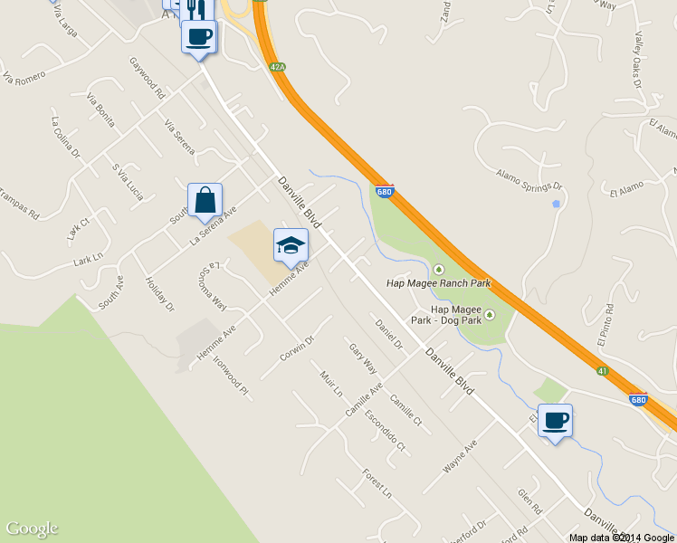 map of restaurants, bars, coffee shops, grocery stores, and more near 19 Johnston Lane in Alamo