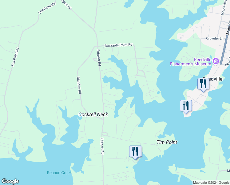 map of restaurants, bars, coffee shops, grocery stores, and more near 103 Mollys Lane in Reedville
